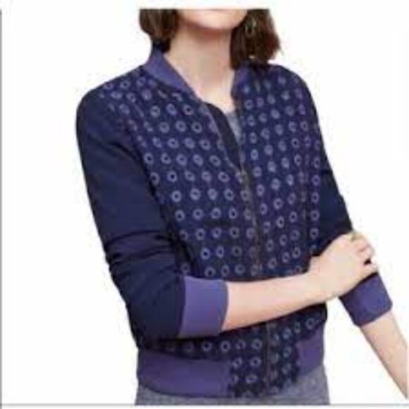 ANTHROPOLOGIE Amadi‎ Eyelet Zippered Light Bomber Jacket Sz Small - Picture 1 of 5